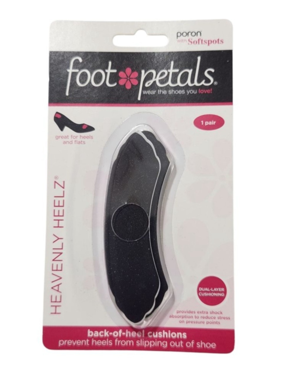 Women's Foot Petals Heavenly Heelz Back-of-Heel Cushions Black Pink NIB